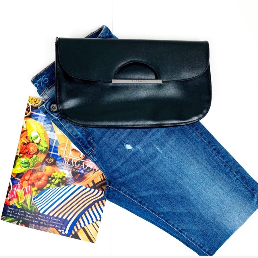 BYBLOS Black Leather Hobo cut out logo flap